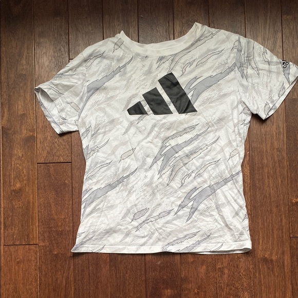 adidas White and Gray Kids Short Sleeve Tee - Picture 1 of 7